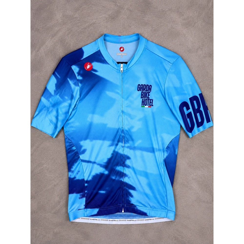 Castelli Cycling Jersey Mens Large Blue Garda Bike Hotel Full Zip Short Sleeve
